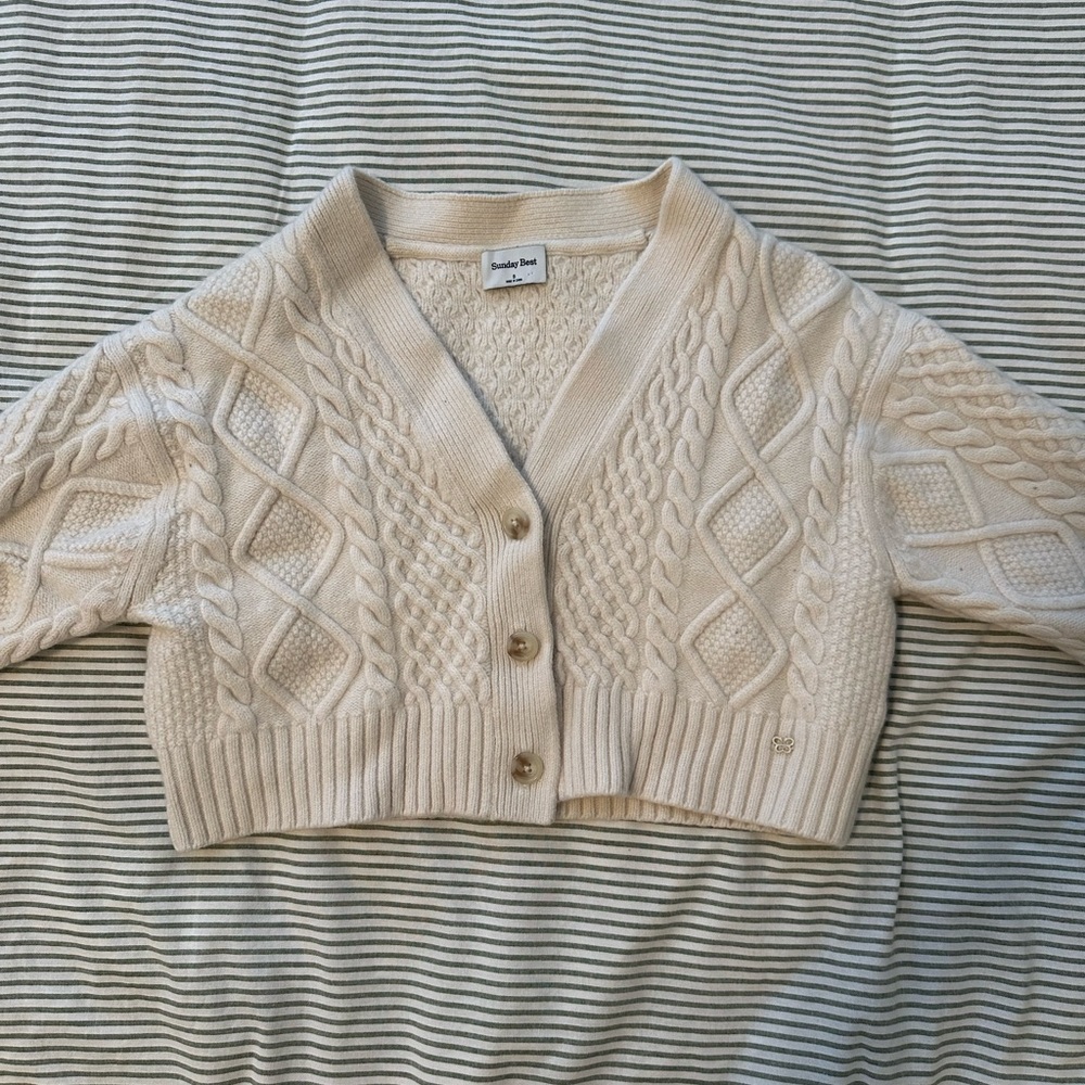 Sunday Best Cream Cropped Cable Knit Cardigan